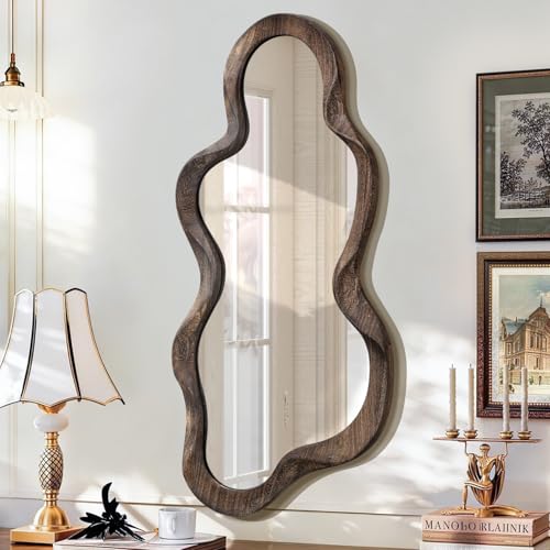 Large Wood Cloud Wavy Mirror