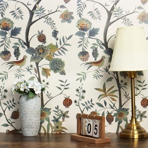 Papier peint à décoller et coller floral beige pour rénover sans traces