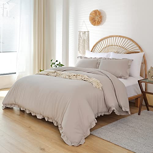 Janzaa Oatmeal Twin Ruffled Soft Twin Size Bed Set Vintage Farmhouse Bed Comforter Set Shabby Fluffy Bedding （1 Comforter Set And 1 Pillowcase） #TOP4
