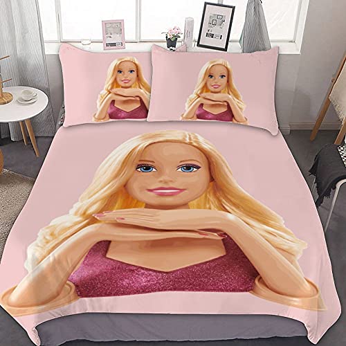 ARTDESIGN Bedding Set of 3 (1 Cover, 2 Bed Pillowcase Without Sheet) Bedding Sets & Collections Print Barbie_63 King Queen Twin Full Size White-Barbie 102×90 for Toddler or Girls or boy