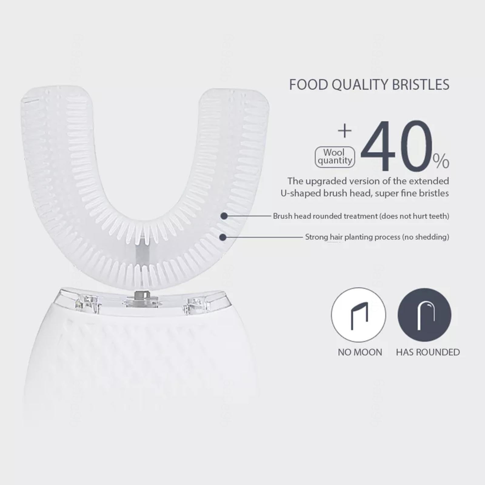 VIDECOR Cepillo de Dientes Sónico Automático en Forma de U Recargable, Cepillo de Dientes Eléctrico 360 para Adultos, Accesorios, Cepillo de Dientes de Limpieza Automática,