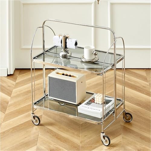 Foldable Metal Side Table on Wheels - Portable Utility Cart for Small Spaces, Sturdy & Versatile Design for Home, Office, or Apartment Use