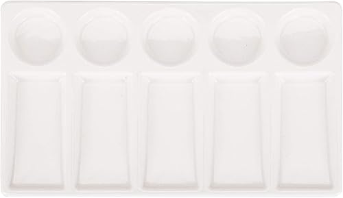 VanEnjoy 10 Wells - Paleta de pintura rectangular blanca para artista, paleta de acuarela de porcelana, bandeja de mezcla de cerámica para pintura