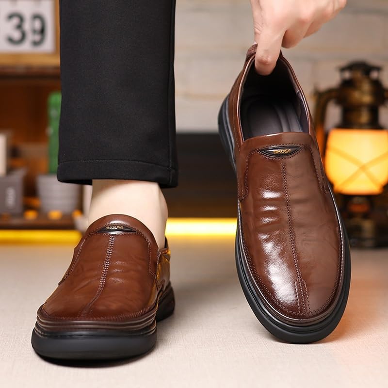 Mens Round Toe Leather Slip-On Dress Shoes Classic Summer Backless Retro Formal Business Party Loafers2