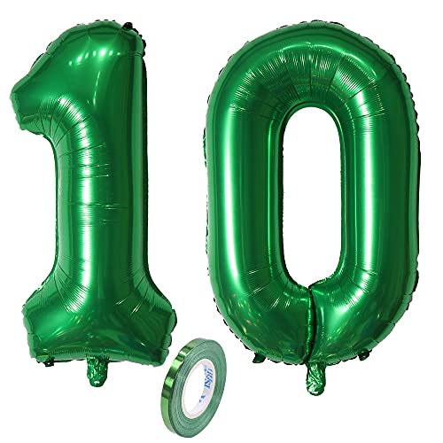Globos Numeros 10 Años,XXL 80cm Number Helio Inflados Globo Elio Número 10 Verde Turquesa para Niña Niño Infantil,32