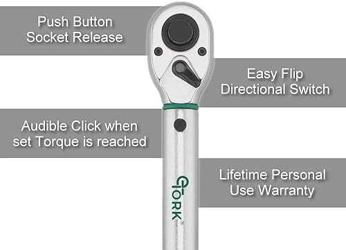 Miniatura 4 de Llave dinamométrica 38 con sistema de bloqueo magnético, llave dinamométrica de pie (10-100 ft.-lb.15-135 N.m), precisión de calidad digital, juego