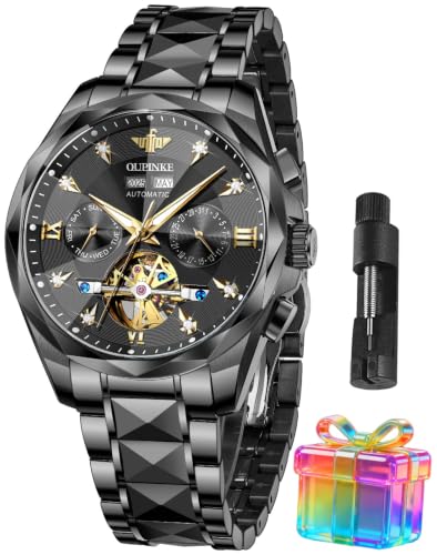 Image of OLEVS Men Automatic Watch Diamond Skeleton Mechanical Original Luxury Self Winding Wrist Watch for Men