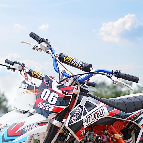 Image of Handlebars 7 /8 Inch for Motorcycle,RUTU Upgraded Universal Dirt Bike Handle Bar with Crossbar Pad Mid-Rise Mini Bike Pit Bike Handlebar for Motocross ATV Quad - Blue