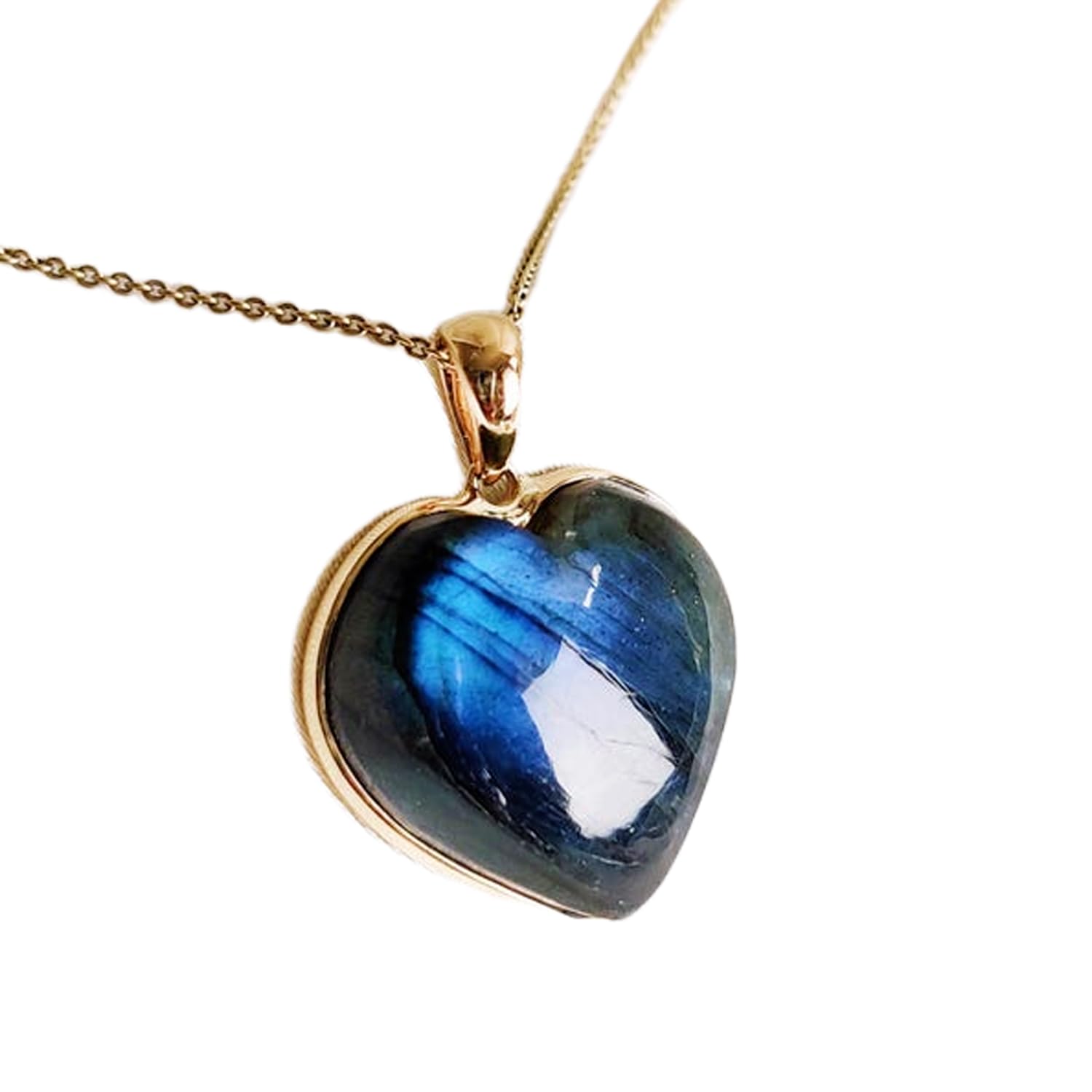 LKBEADS natürlicher Labradorit 20x18 mm Herz facettiert blau Anhänger 925 Sterling Silber Herz Halskette mit 18 Zoll Kabelkette Transformation Schutz Intuition psychische Energie|gmpd_0368