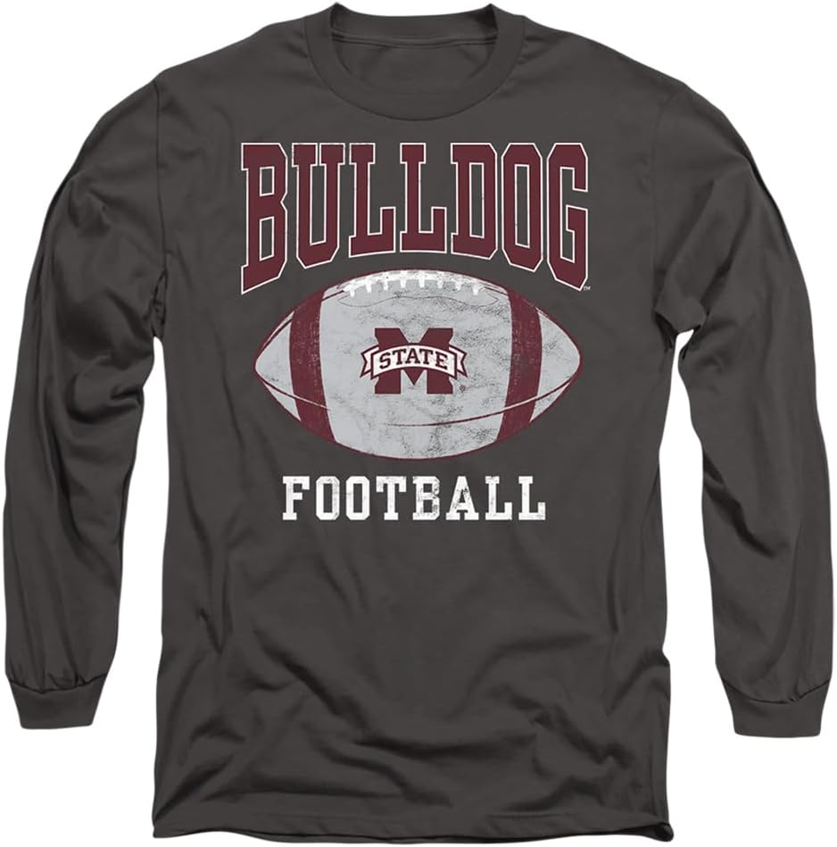 Mississippi State Bulldogs Official Football Ball Unisex Adult Long-Sleeve T Shirt,Charcoal, X-Large