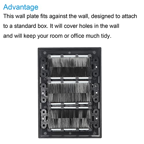 PATIKIL Brush Wall Plate Decoration Wall Panel Cable Pass Through Three Gang 163mmx114mm Black for Low-Voltage Cables Pack of 2 - Image 4
