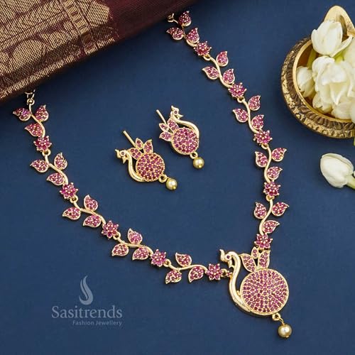 Image of Sasitrends Micro Gold Plated Peacock AD Stone Studded Jewellery Set