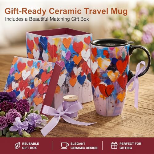 Mug de cerámica para viaje 17 oz con tapa y diseño abstracto miniatura 7