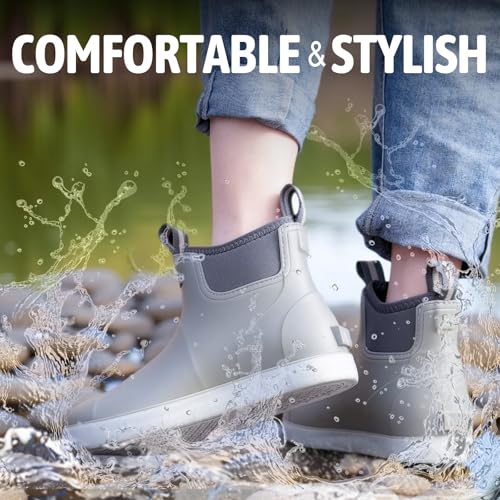Image of Men's Deck Boots Waterproof Rain Boots Slip On Fishing Booties Ankle Booties Chelsea Boot Men botas para hombre for Gardening Fishing Boating Camping Sailing Gery