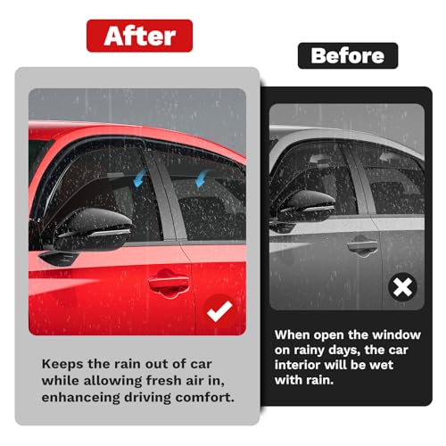 Image of Canvcle Window Visors Rain Guards for 2022-2025 2026 Honda Civic Hatchback LX Sport Touring EX-L Accessories, Outside-Mount Tape-On Side Window Wind Deflectors Vent Visors Shades Rainproof Black 4PCS