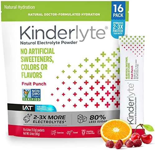 Kinderlyte Electrolyte Powder, Rapid Hydration, Easy Open Packets, Supplement Drink Mix (Fruit Punch, 16 Count)