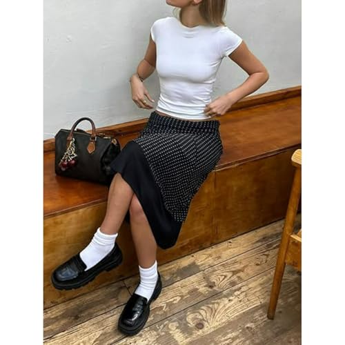 Polka Dot Skirt High Waist Sheer Wrap Partchwork Slim Fit Elegant Vintage Casual Summer Streetwear Skirt4