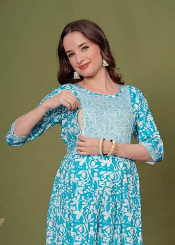 Image of SKY FAB Women Viscose Rayon Maternity and Feeding Dress Kurta with Dupatta with Zipper