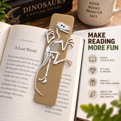 Image of 3 Pack Sanchi Homes Dinosaur Fossil Bookmarks Set, Skeleton Designs | Durable Bioplastic