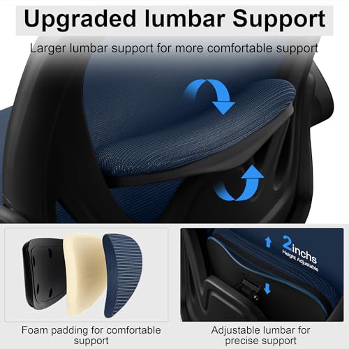 Image of Drafting Chair Tall Office Chair with Flip-up Armrests, Adjustable Height, Enhanced Lumbar Support Ergonomic Rolling Stool, Back Support, Adjustable Foot Rest Ring for Standing Desk Navy