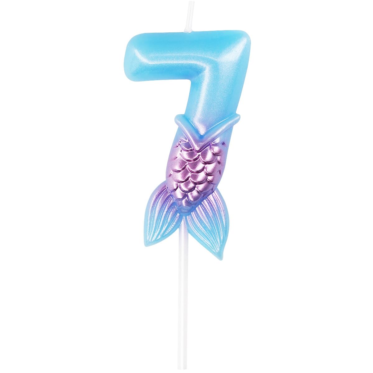 Eusbon Pink And Blue 7Cm Mermaid 7 Number Birthday Candle, Blue Purple Number Candle Cake Number Candles Sea Candles For Party Decoratoin