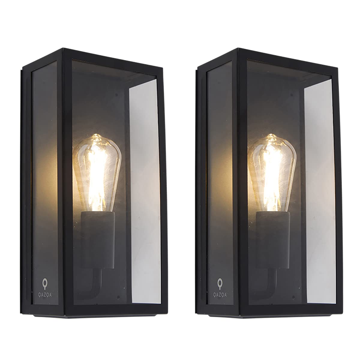 Qazqa - Set of 2 Outdoor Wall Lamp I Wall Lights Black IP44 with Glass - Rotterdam Garden- - Modern - Suitable for LED E27 | 1 Light - Stainless Steel Outdoor wall Light - Suitable for
