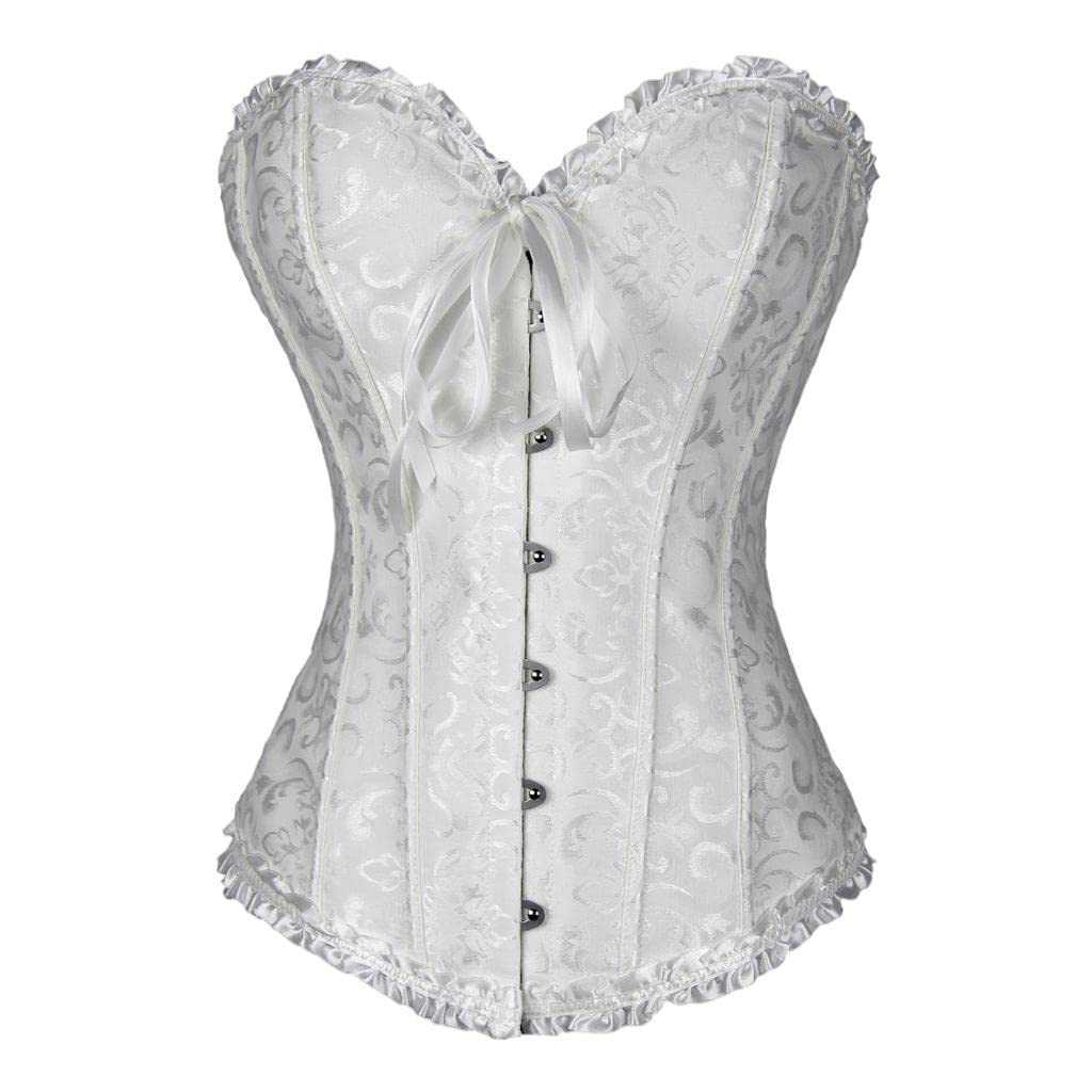 club bollywood Women's Lace Up Boned Overbust Cincher Corset Bustier Lingerie Body Shaper White XL | Corsets & Bustiers|1 Piece Floral Lace Trim Corset-picture-24