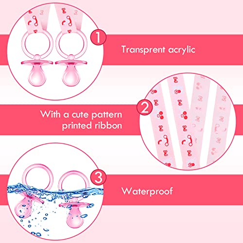 100 Pcs Baby Shower Pacifiers Necklace Cute Baby Pacifiers Party Favors Acrylic Pacifier Necklaces Pacifiers Charm Baby Shower Party Decorations Table Scatter For Baby Girls (Pink) #TOP2