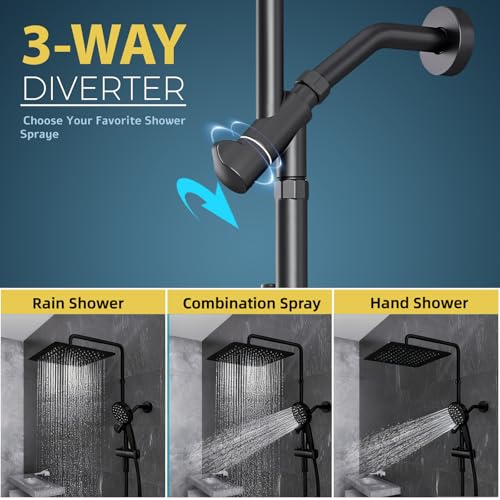 Shineforu 10 Inch Rain Shower Heads with Handheld Spray Combo, Dual Shower Head with Adjustable Slide Bar and Stainless Steel Hose, Height Adjustable - image 8