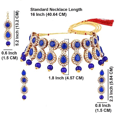 Efulgenz Crystal Indian Jewelry Choker Kundan Crystal Faux Pearl Necklace Earrings Maang Tikka Head Chain Bollywood Wedding Bridal Set for Women 5