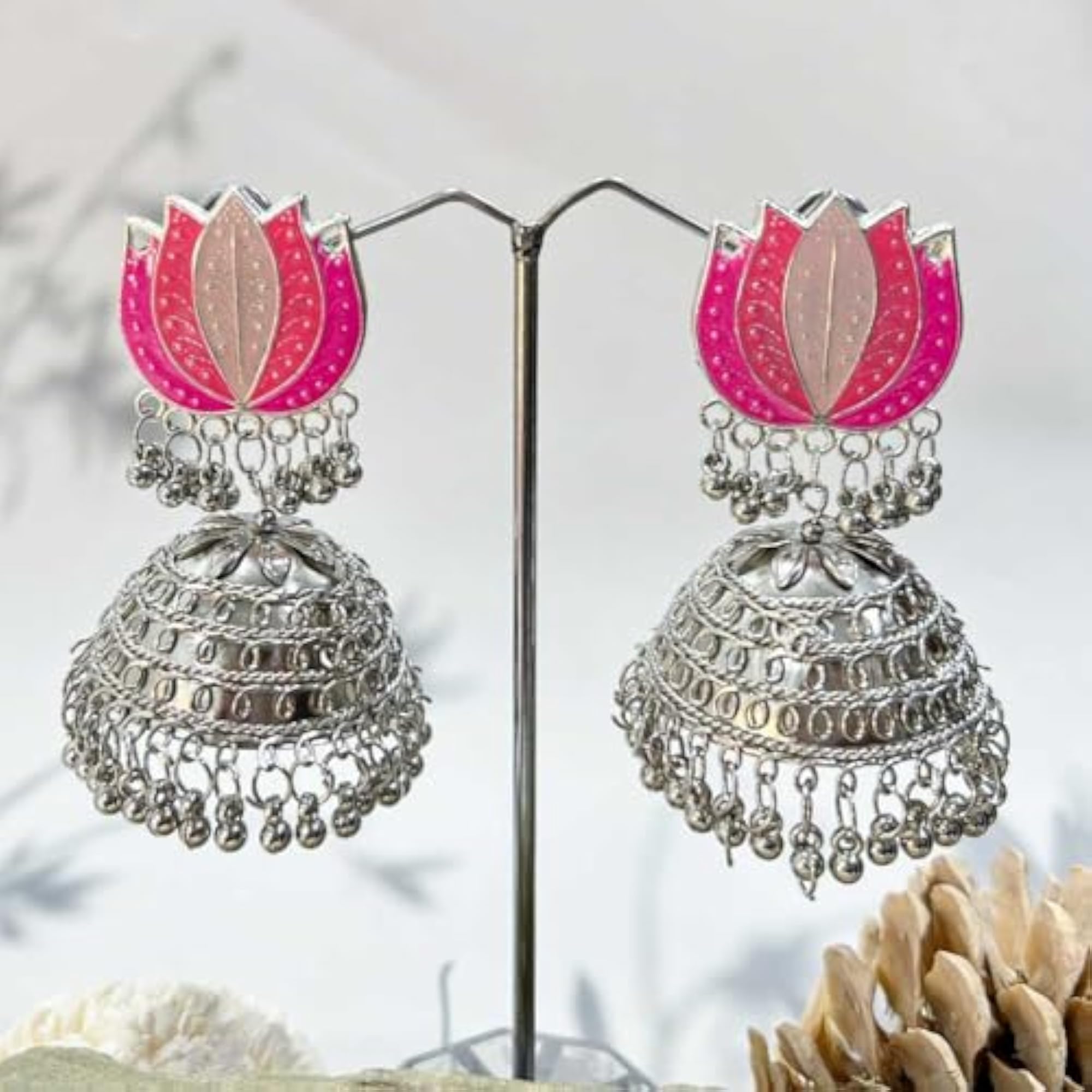 Lotus Motif Jhumka Dangle Earrings, Stylish Lightweight Drop Earring