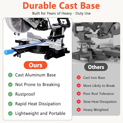 12 inch Dual Bevel Sliding Miter Saw with Laser Guide, 80T Blade,0-45° Bevel,15Amp Miter Saw with Extension Table,4.2x13in Cutting Capacity,ETL certificate (Black+Blue) - Thumbnail 6