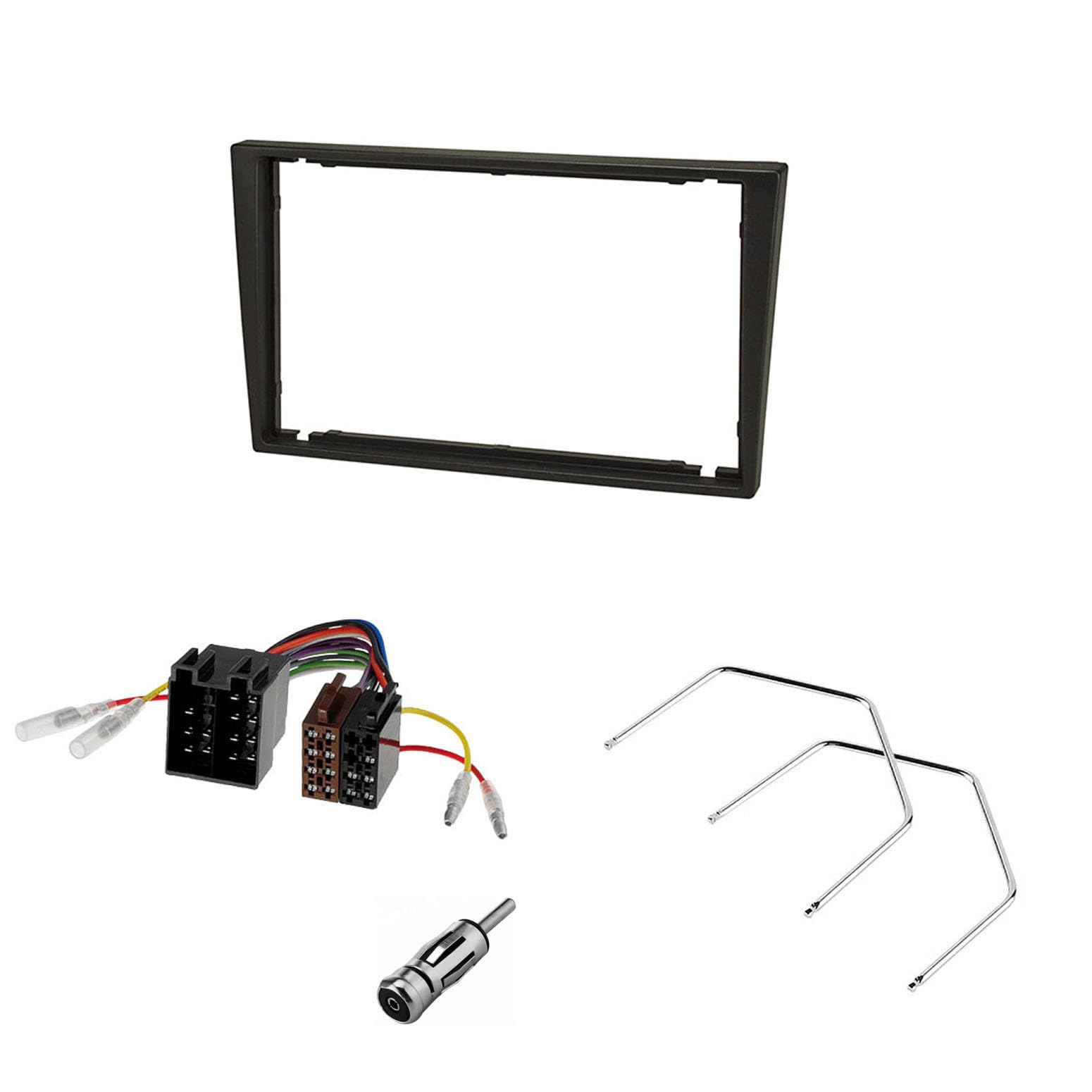 Audioproject A386-10 - Set di mascherina autoradio 2 DIN compatibile per Opel Agila Astra Corsa C Combo Omega Vectra Meriva Vivaro Zafira Suzuki Ignis radio adattatore antenna sblocco nero