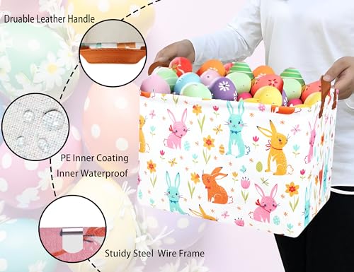 Image of Large Rectangular Easter Baskets Empty Waterproof Boy Toy Box Foldable Kid's Gifts Storage Bin Spring Room Decor(Flower Rabbit Egg)