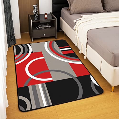 Homemissing Geometric Area Rug 100x150cm Stripe Line Living Room Rugs For Bedroom Home Decor Modern Abstract Art Red White Grey Black Carpet Ultra Soft Non-Slip Indoor Floor Mat - Image 4