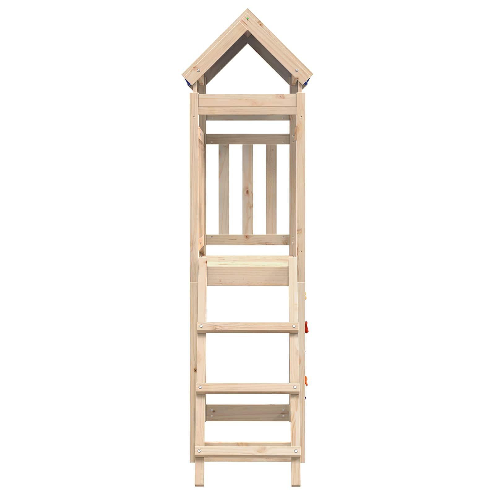 Brązowa wieża do zabawy, 110,5 x 52,5 x 215 cm, wykonana z litego drewna sosnowego, do ogrodu, dla dzieci, na zewnątrz, ze zjeżdżalnią, werandą, oknem, wspinaczką, piaskownicą, dla chłopców i