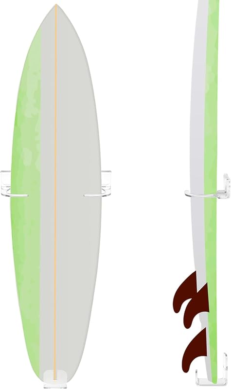 Yousoontic Soporte de pared para tabla de surf, exhibición de tabla de surf de acrílico transparente, decoración de pared interior, estante vertical para tabla de surf para tablas cortas, tablas de pescado y funboards, soporta 50 libras