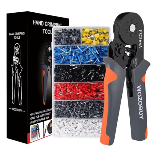 Wozobuy Self-Adjustable Ratchet Ferrule Crimping Tool Kit, 23-10AWG 0.25-6mm², 2000 Wire Terminals, Storage Box