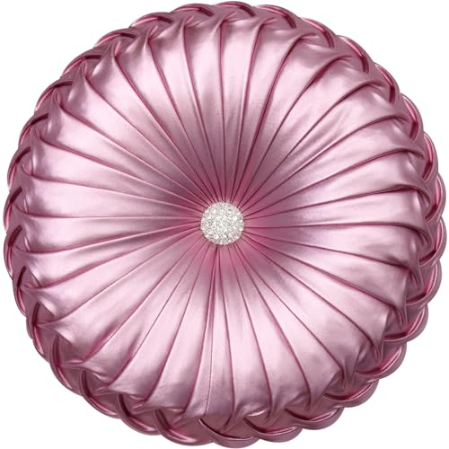 Image of EUCIOR Round Throw Pillows,Blush Pink Throw Pillow,Soft Spandex Fabric,Pumpkin Pleated Handmade Pink Metallic Round Decorative Pillow for Sofa Bedroom Livingroom