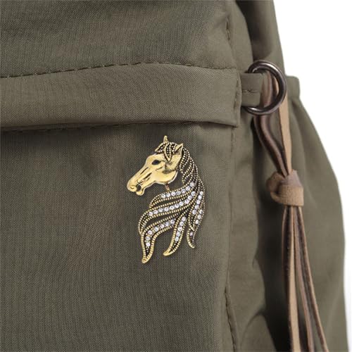 Image of Dreuyet Horse Brooch Pin Horse Racing Suit Lapel Pin for Women Men Rhinestone Antique Gold Horse Animal Brooch Clothing Outfits Accessory Jewelry