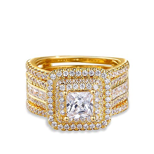 Image of Jeulia 3 PC Enhancer Ring Set for Women 925 Sterling Silver Princess Cut Diamond Engagement Rings Cubic Zirconia Halo Solitaire Wedding Rings Anniversary Promise Rings for Her with Jewelry Box
