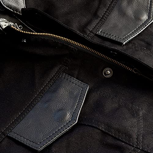 Iguana Custom Collection Biker Custom Schwarze Jeans-Weste mit Lederdetails, Schwarz , XL