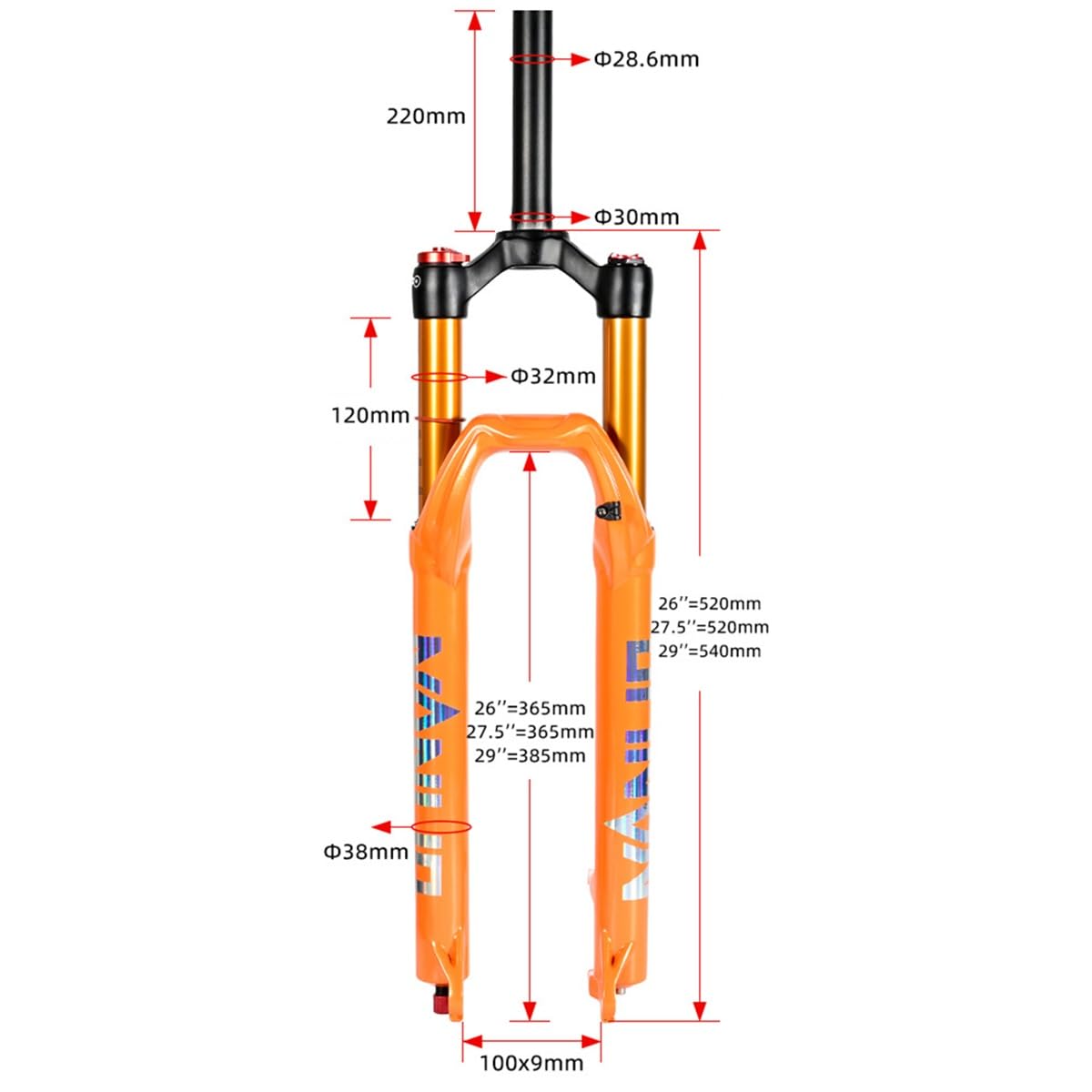 Horquilla de suspensión para Bicicleta de montaña de 26, 27,5 y 29 Pulgadas con Ajuste de amortiguación, Horquilla Delantera para Bicicleta XC Am MTB, Tubo Recto de 1-1/8, recorri