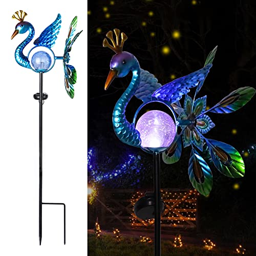 Afirst Solar Wind Spinner Lights - Solar Lights Outdoor Decorative Peacock Kinetic Wind Spinners Metal Garden Stake Lights Wind Spinners, Outdoor Lights Lawn And Garden Décor #TOP7