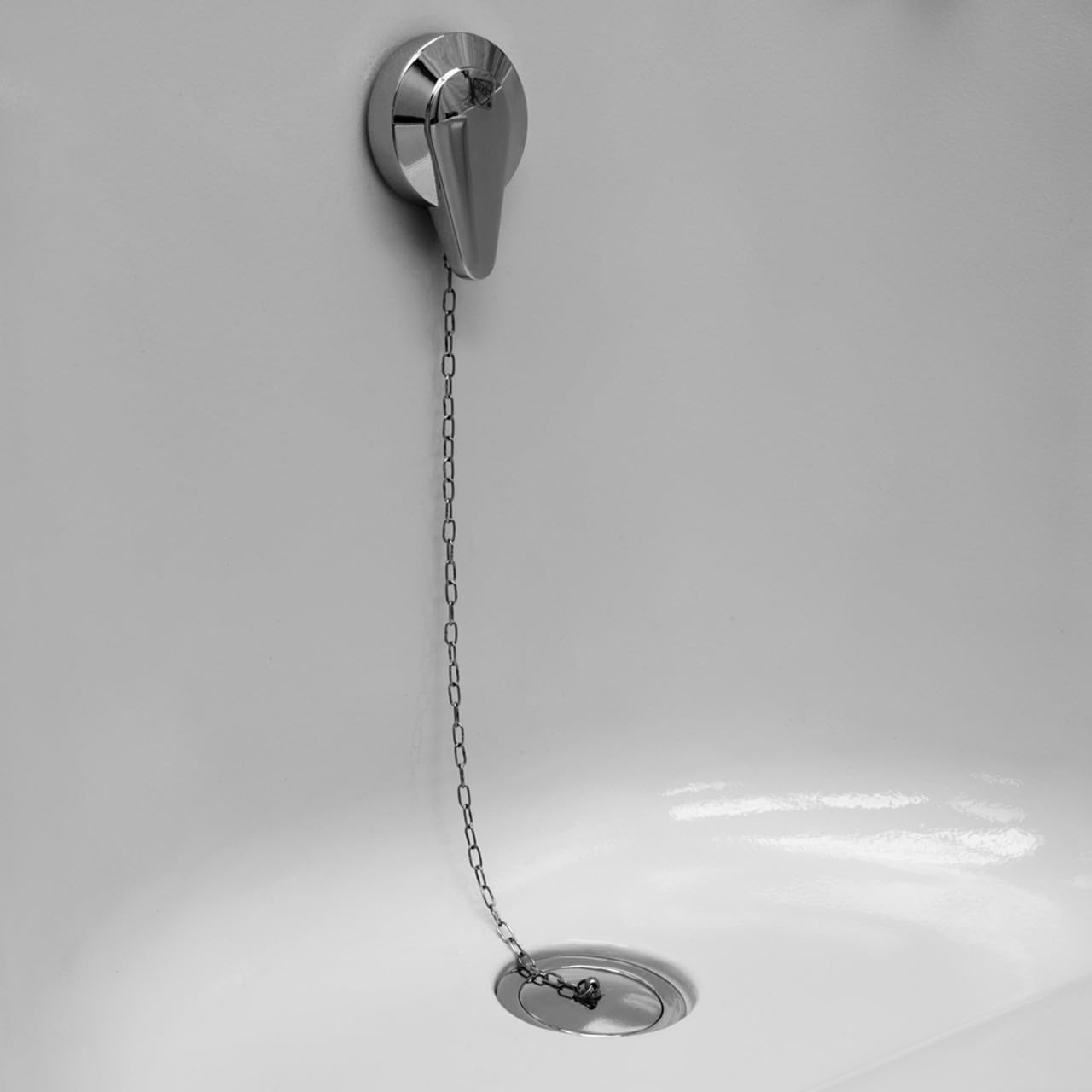 Close-up of the tub drain and stopper