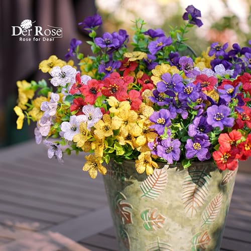 Der Rose 12 Bundles Fake Flowers, Artificial Flowers for Outdoors UV Resistant Colorful Silk Floral Stems for Garden Porch Patio Balcony Decor image 3