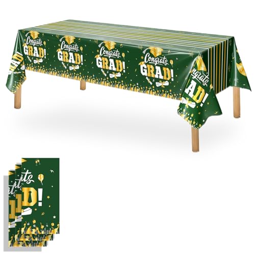 Image of OQOQ Graduation Decorations 2026 Tablecloth (Green,3 Packs), 54x108 Inches 2026 Graduation Congats Party Decorations Plastic Green Table Cloth Disposable Table Cover