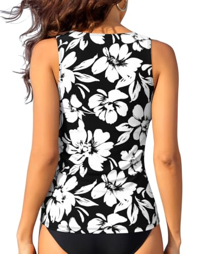 Image of Daci Tankini Tops for Women Tummy Control Swim Top Only | High Neck, Ruched Front, Full Coverage, Removable Pads, No Bottom, Soft Stretch Fabric, Fully Lined, Beach and Water Sports