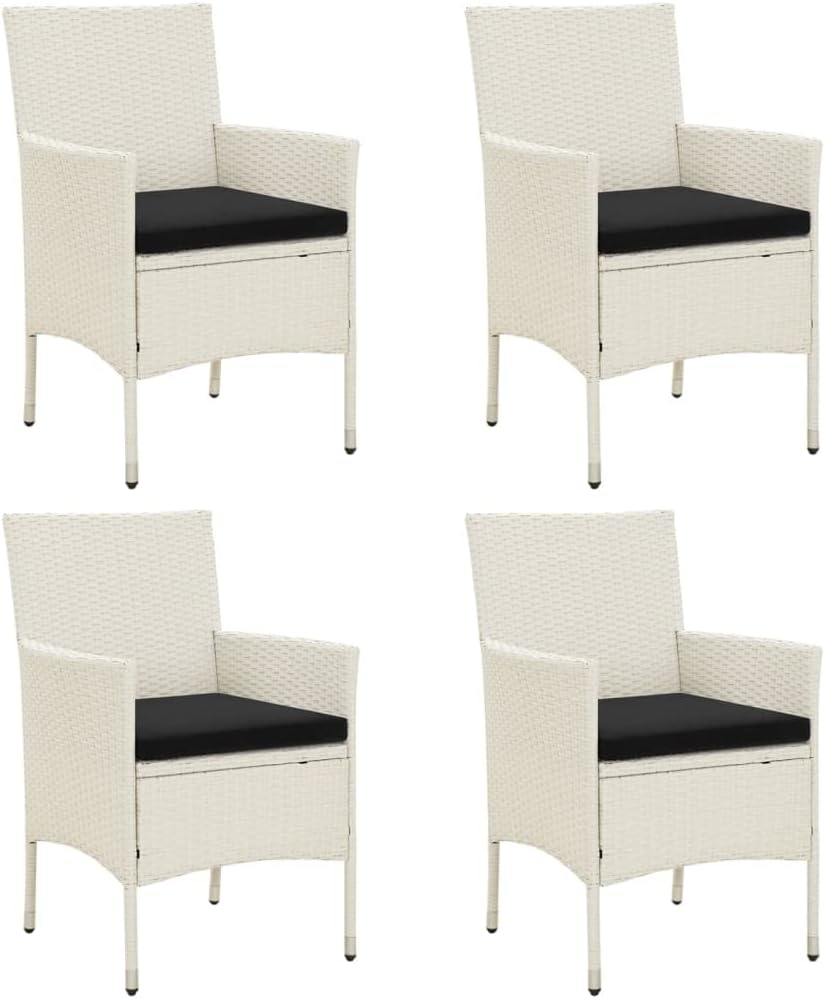 vidaXL 4X Patio Chairs with Cushions Garden Outdoor Lawn Yard Terrace Balcony Lounge Seat Seating Armchair Furniture Poly Rattan White