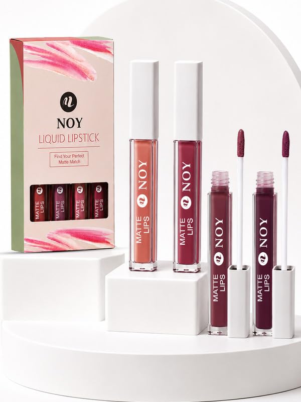 Image of Noy Lipstick For Dusky Skin Tone Combo Luxe Matte Pigment for an Effortless Look - Creamy Nude, Mauve Nude, Dark Maroon, Purple Wine Shades Pack of 4